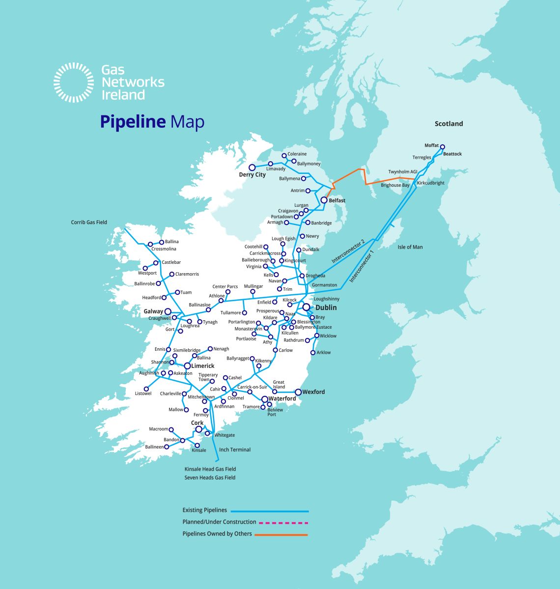 Gas supply network in Ireland (Source: Gas Networks Ireland).