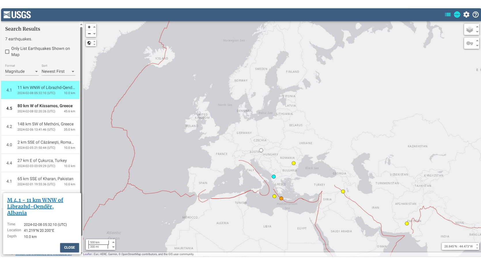 USGS Earthquake Monitor (Screenshot)