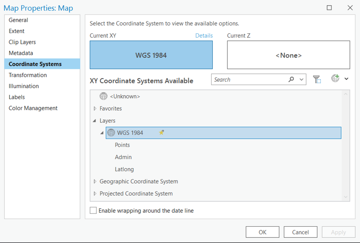 Map layer properties: info on coordinate system.