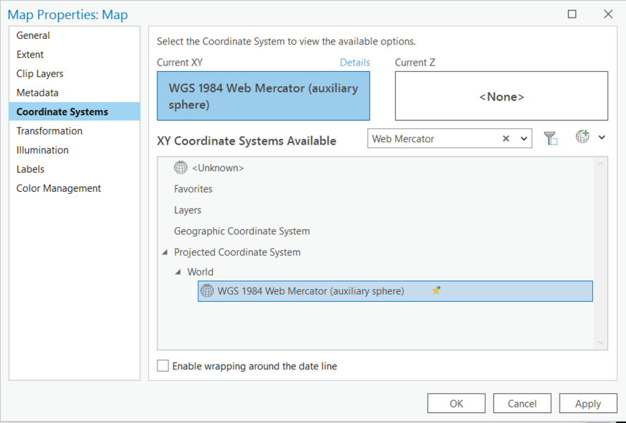 Set WGS 1984 Web Mercator as new projected coordinate system of the map layer.