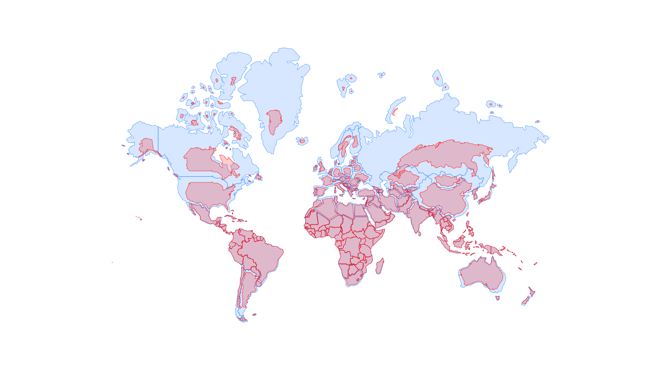 Real country sizes shown compared to a Mercator projection (image source: engaging-data.com).